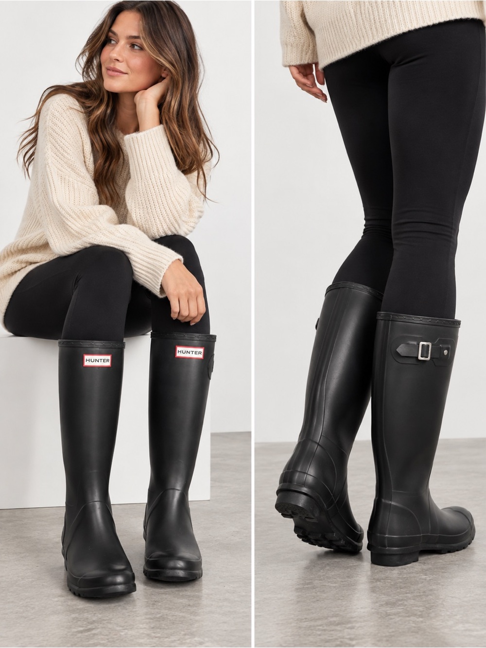 Hunter Original Tall Huntress Rain Boots Matte Black Rubber Adjustable Pull On 9